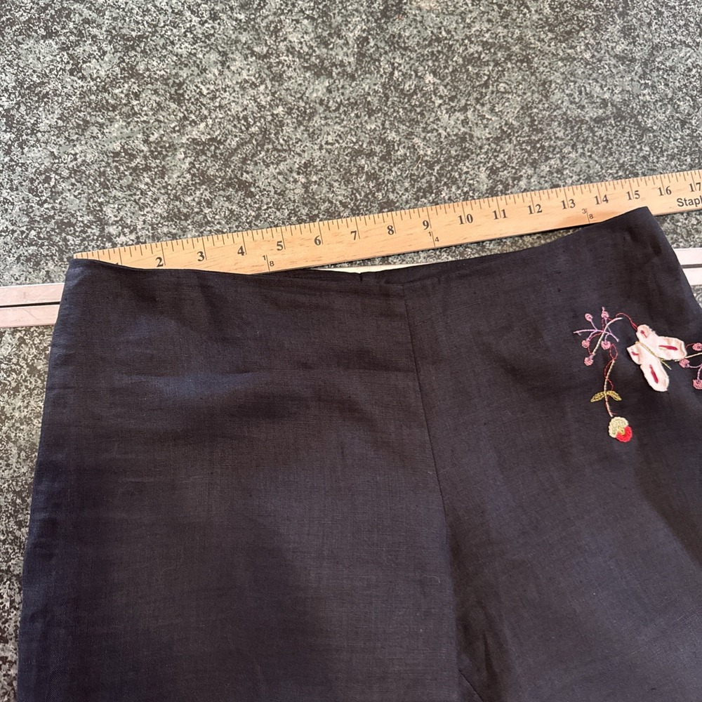 Vintage Italy Linen Wide-Leg Embroidered Womens Sz 30 Vintage Pants BOHO Hippie - Picture 12 of 16